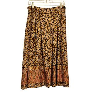 VTG Evan Picone Maxi Skirt 80's Rayon Black Gold  sz 14  EUC